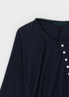 Feline Shirred Asymmetrical Button 3/4 Sleeveless
