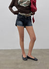 Lens low-waist distressed denim shorts