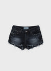 Lens low-waist distressed denim shorts