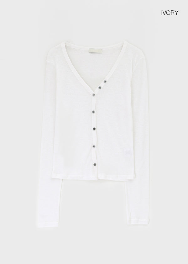 Sharti Button Deep V-Neck Cardigan (55% Linen)
