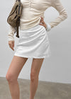 Tactile satin shirred mini skirt-pants