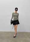 Tactile satin shirred mini skirt-pants