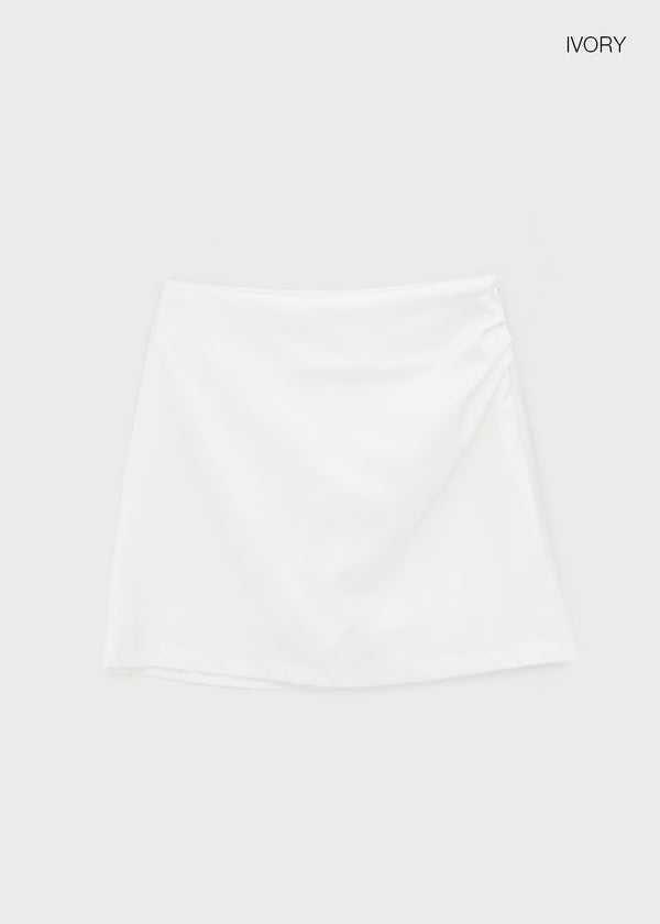 Tactile satin shirred mini skirt-pants