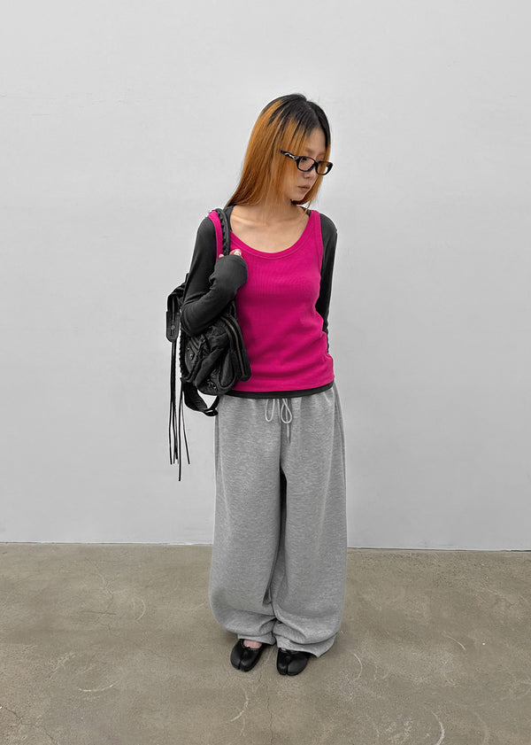 (UNISEX) Pluck Wide Elastic String Pants