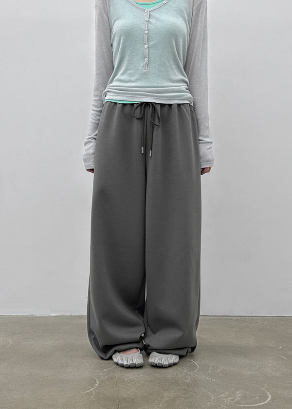 (UNISEX) Pluck Wide Elastic String Pants