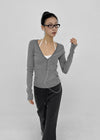 Special Deep V-Neck Henley Neck Long Sleeve Tee