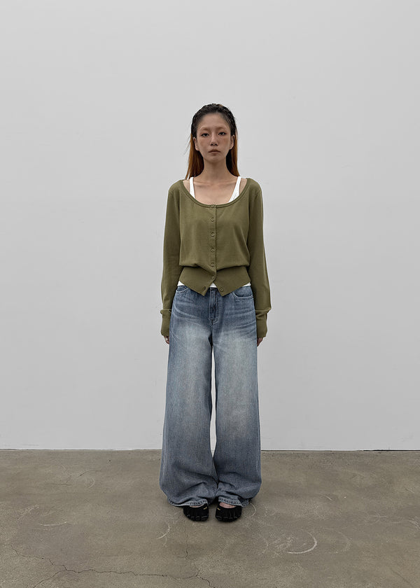 Tair back pocket wide denim pants
