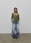 Tair back pocket wide denim pants