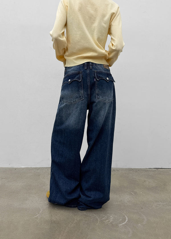 Tair back pocket wide denim pants