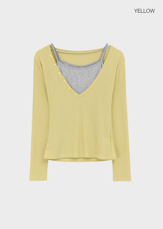 Ronpo SET - Deep V-neck Long Sleeve Tee, Sleeveless