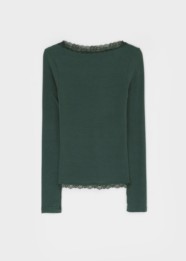 Creen Lace Deep V-Neck Long Sleeve Tee