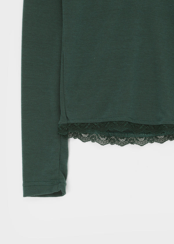 Creen Lace Deep V-Neck Long Sleeve Tee