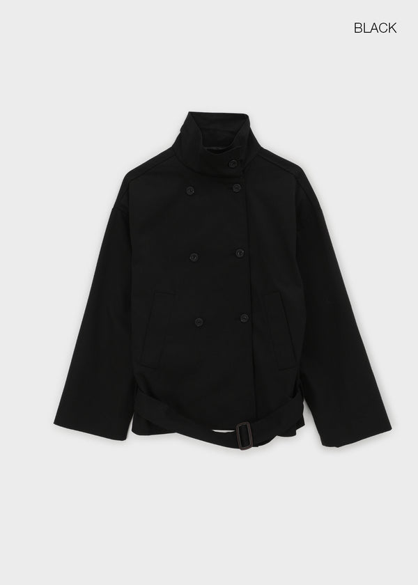 Lama double-button high-neck trench jacket