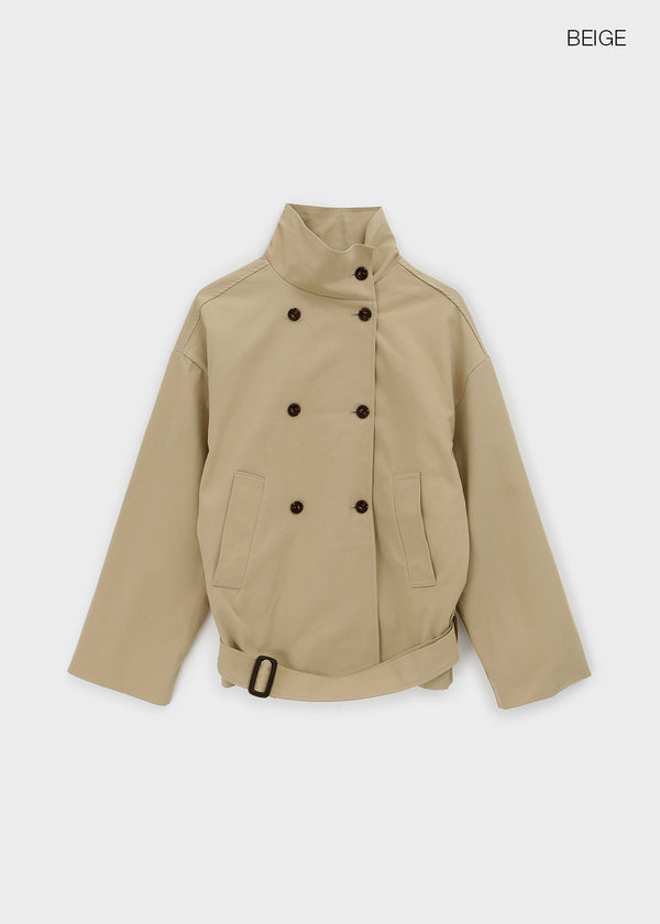 Lama double-button high-neck trench jacket