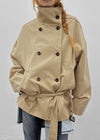Lama double-button high-neck trench jacket