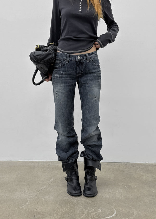 Baddie Low Washed Bootcut Denim Pants
