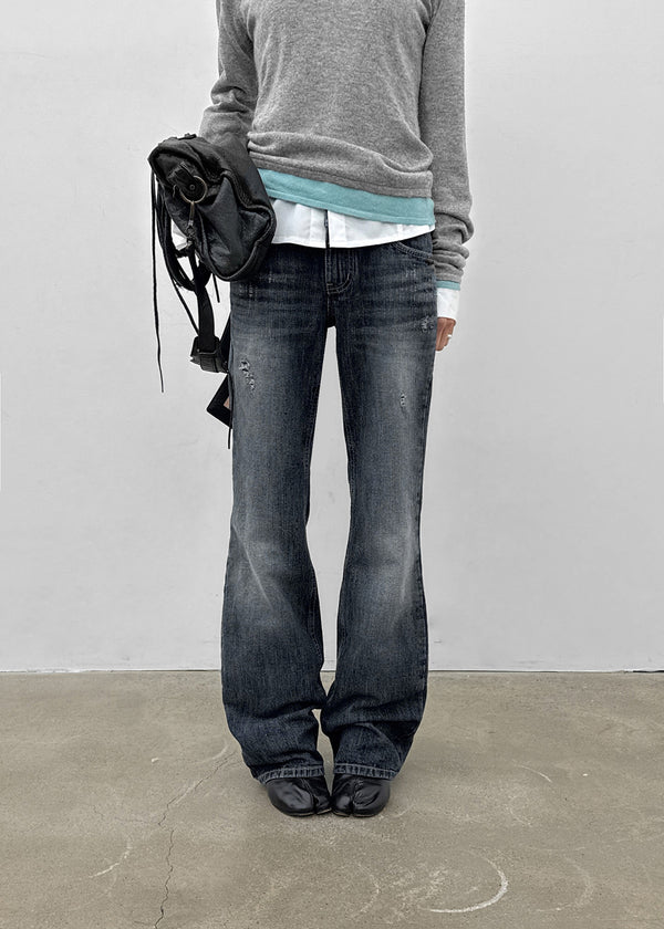 Baddie Low Washed Bootcut Denim Pants
