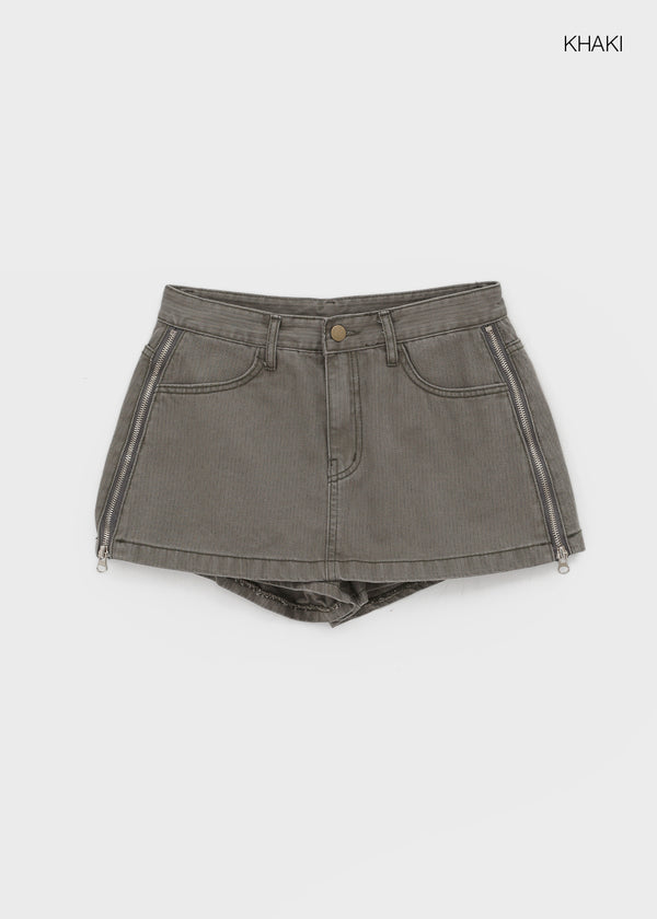 Burle zipper cotton mini skirt pants