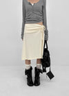 Ana-kick shirred flare midi skirt