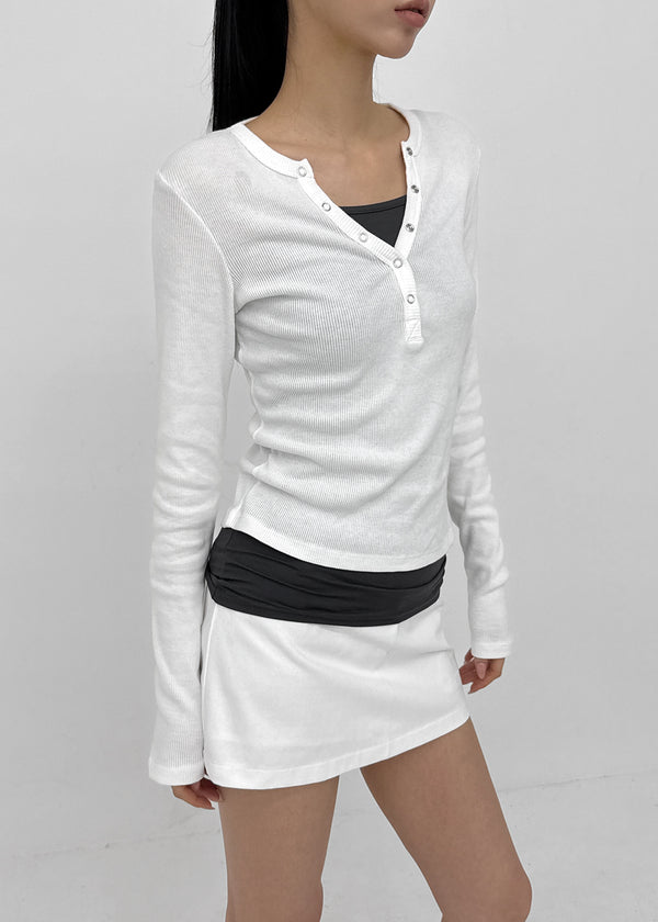 Tenkeylit V-neck Button Long Sleeve T-shirt