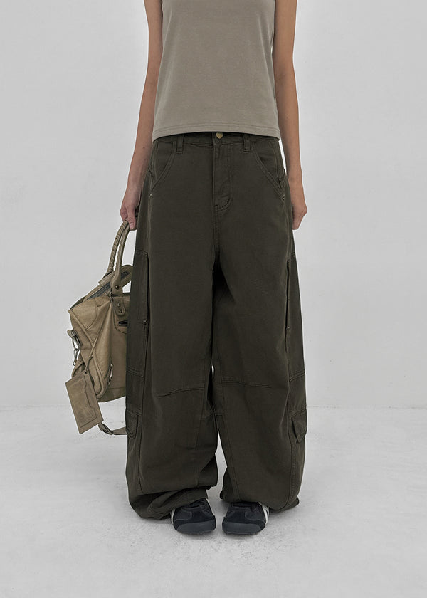 Factory Cut-out Wide Cargo Pants (Belt Set)