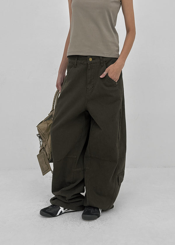 Factory Cut-out Wide Cargo Pants (Belt Set)