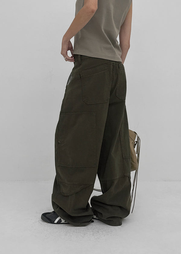 Factory Cut-out Wide Cargo Pants (Belt Set)