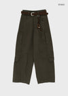 Factory Cut-out Wide Cargo Pants (Belt Set)
