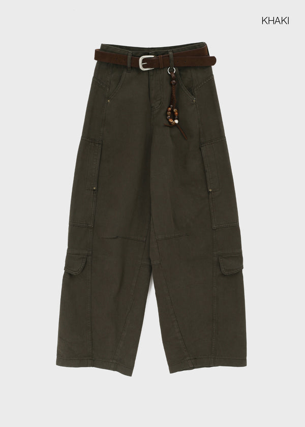 Factory Cut-out Wide Cargo Pants (Belt Set)