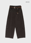 Factory Cut-out Wide Cargo Pants (Belt Set)