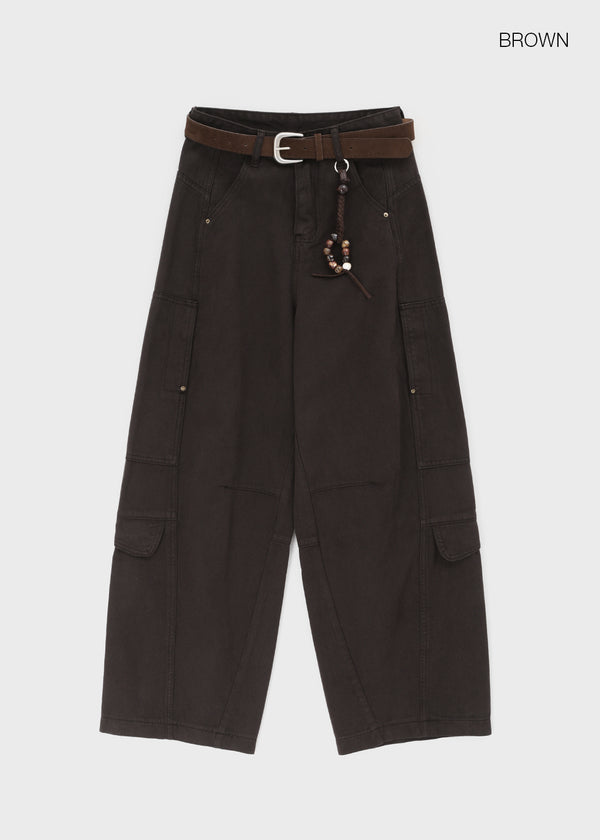 Factory Cut-out Wide Cargo Pants (Belt Set)