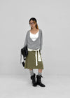 Ana-kick shirred flare midi skirt