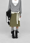 Ana-kick shirred flare midi skirt