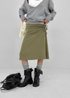 Ana-kick shirred flare midi skirt