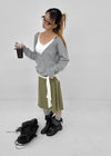 Ana-kick shirred flare midi skirt
