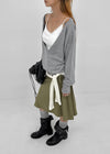 Ana-kick shirred flare midi skirt