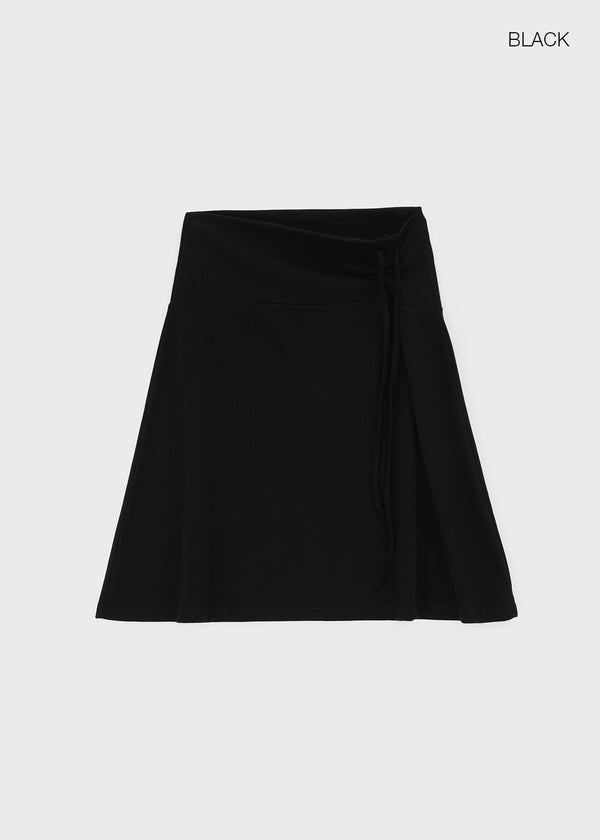 Ana-kick shirred flare midi skirt