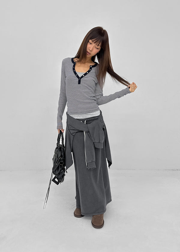 Keds Striped Henley Neck Long Sleeve Tee