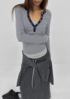 Keds Striped Henley Neck Long Sleeve Tee