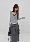Keds Striped Henley Neck Long Sleeve Tee