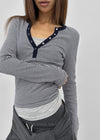 Keds Striped Henley Neck Long Sleeve Tee