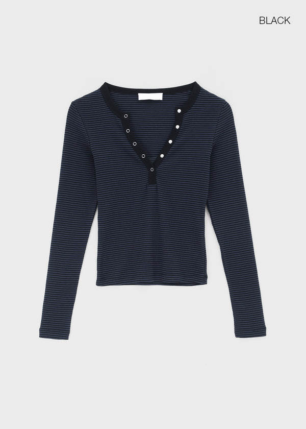 Keds Striped Henley Neck Long Sleeve Tee