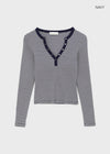 Keds Striped Henley Neck Long Sleeve Tee