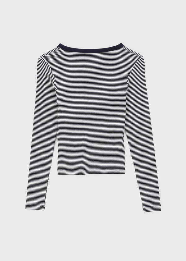 Keds Striped Henley Neck Long Sleeve Tee