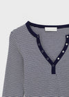 Keds Striped Henley Neck Long Sleeve Tee