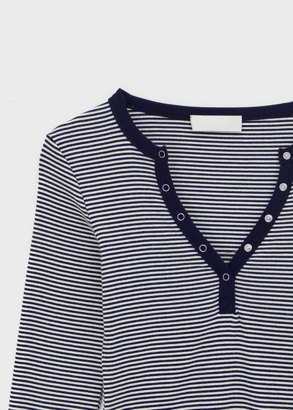 Keds Striped Henley Neck Long Sleeve Tee