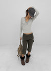 Keds Striped Henley Neck Long Sleeve Tee