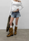 Sollem Low-Waist Cut Denim Shorts