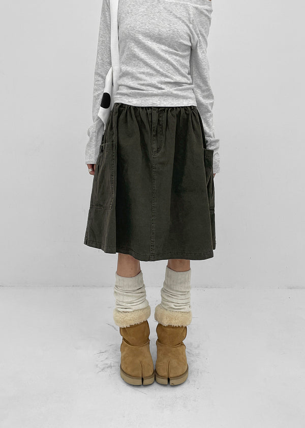 Moard Washed Cargo Flare Midi Skirt