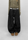 Rie Lettering Wide Raw Denim Pants